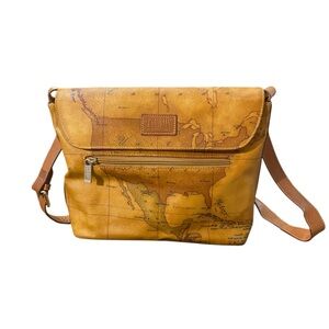 Alviero Martini Tan Map Print Crossbody Bag